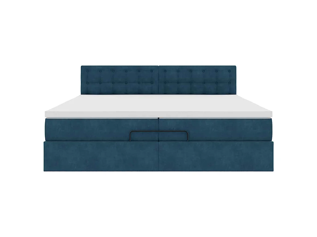 Cadre de lit ottoman avec matelas bleu foncé 200x200 cm velours