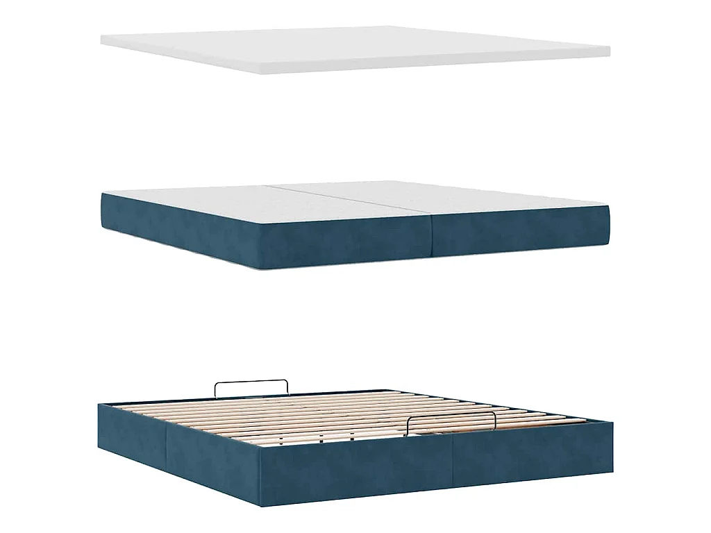 Cadre de lit ottoman avec matelas bleu foncé 200x200 cm velours