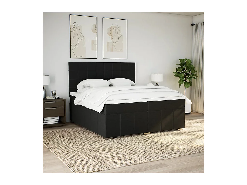 Sommier à lattes de lit avec matelas Noir 200x200 cm Tissu