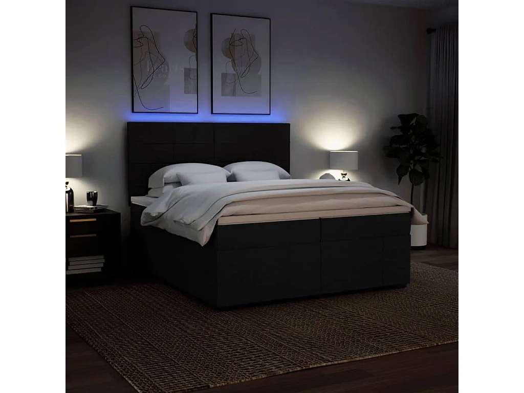Sommier à lattes de lit avec matelas Noir 200x200 cm Tissu