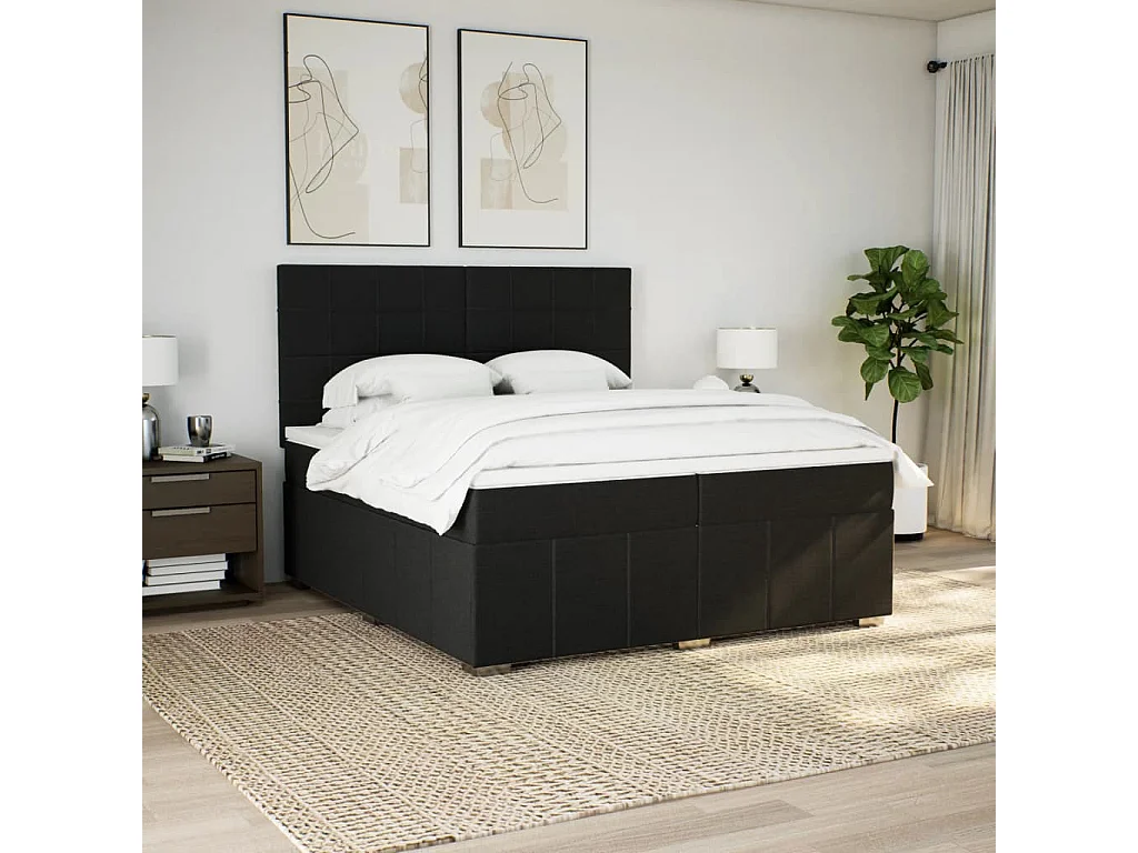 Sommier à lattes de lit avec matelas Noir 200x200 cm Tissu