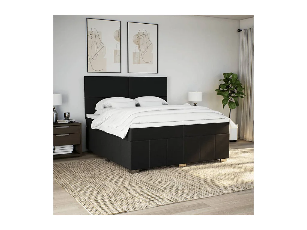 Sommier à lattes de lit avec matelas Noir 200x200 cm Tissu