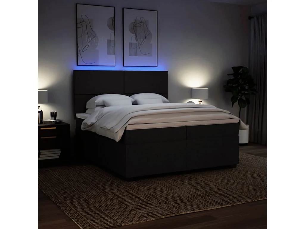 Cama box spring con colchón tela negro 200x200 cm