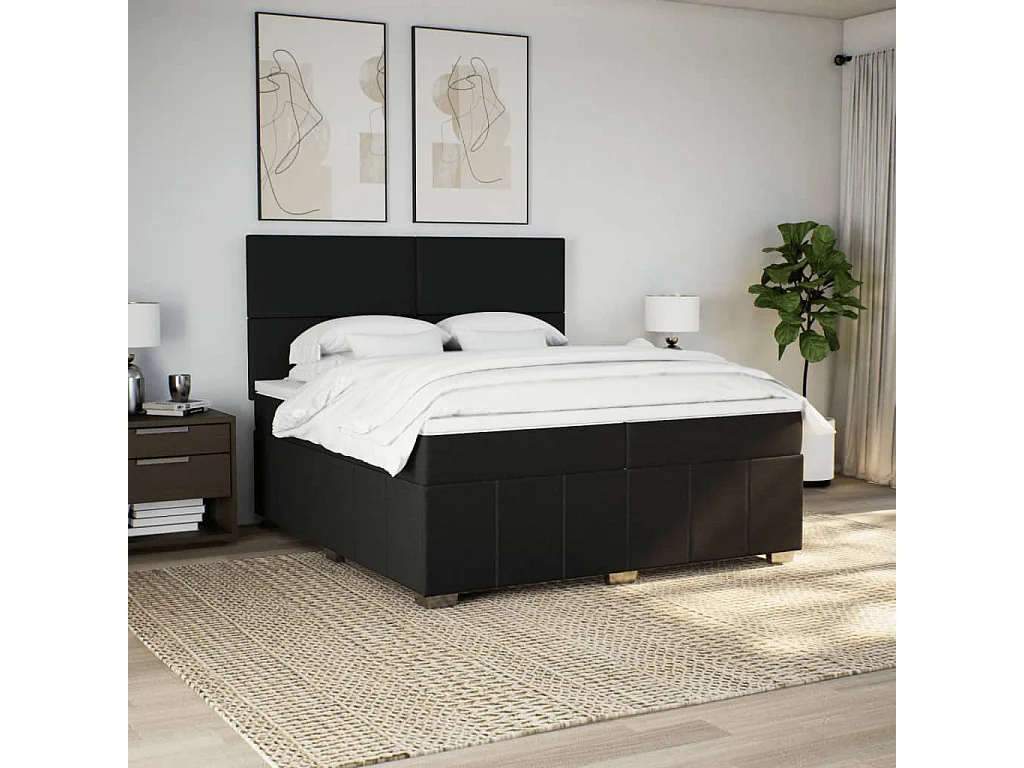 Cama box spring con colchón tela negro 200x200 cm