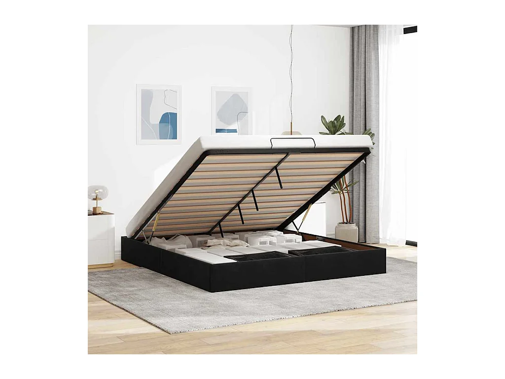 Estructura cama otomana sin colchón terciopelo negra 200x200 cm