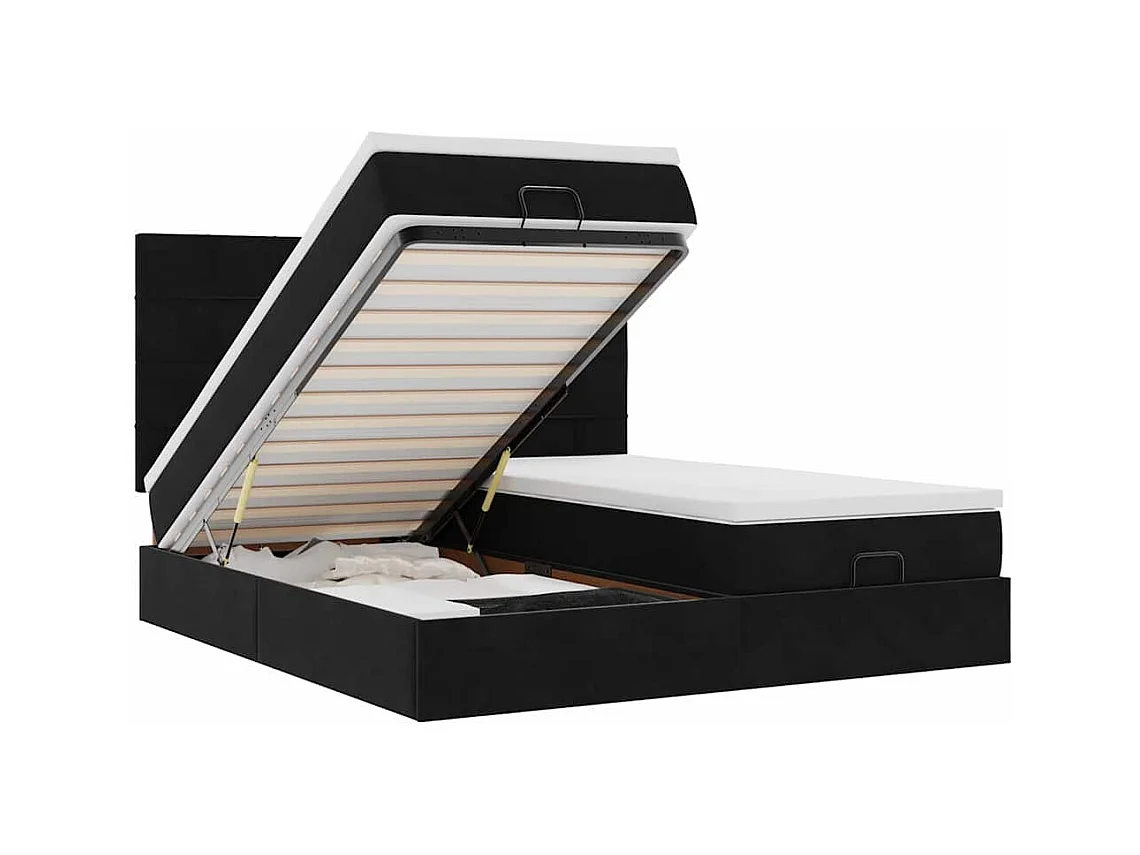 Cadre de lit ottoman avec matelas noir 200x200cm velours