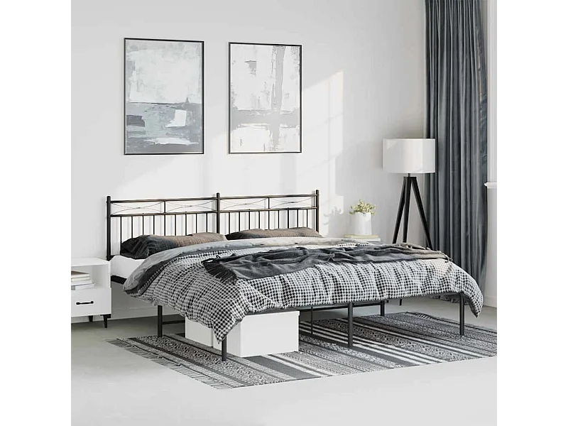 Cadre de lit métal sans matelas avec tête de lit noir 193x203cm