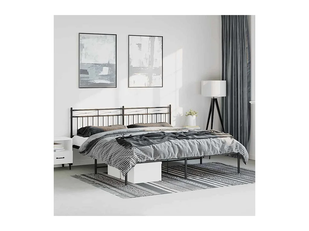 Estrutura de cama com cabeceira 193x203 cm metal preto