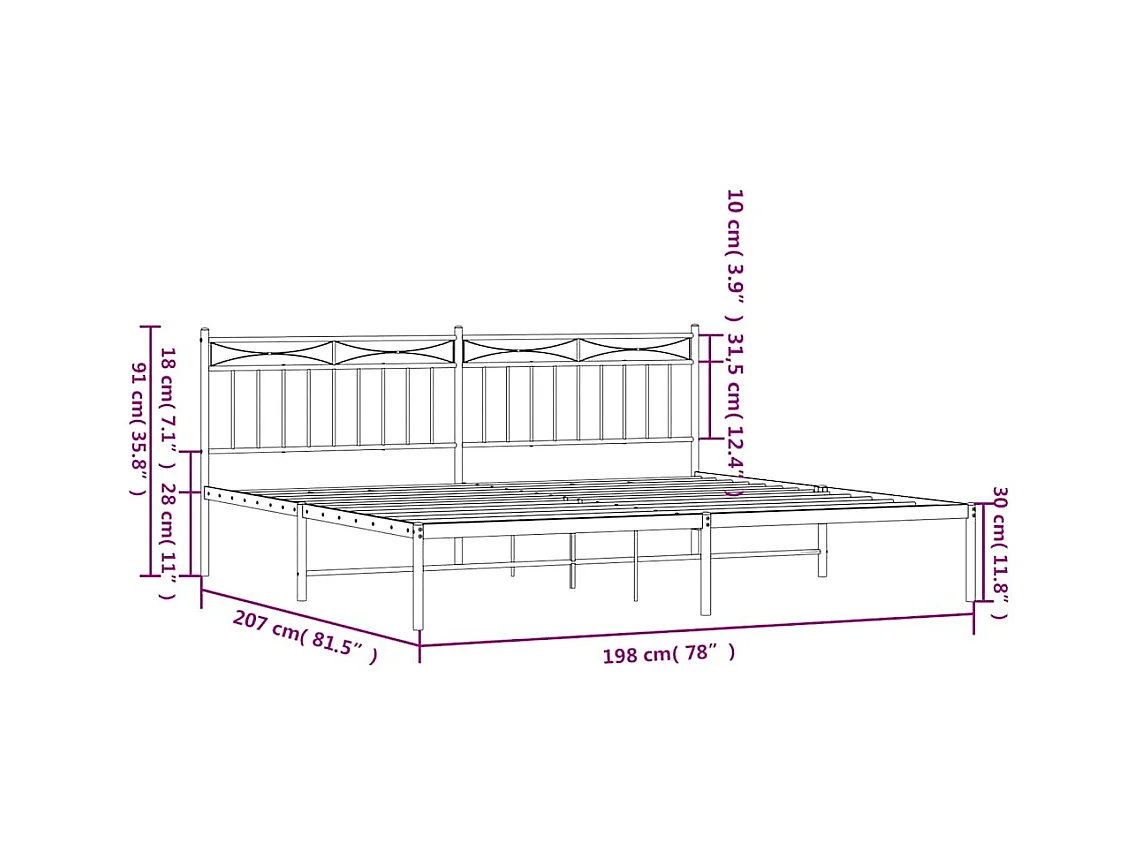Estrutura de cama com cabeceira 193x203 cm metal preto
