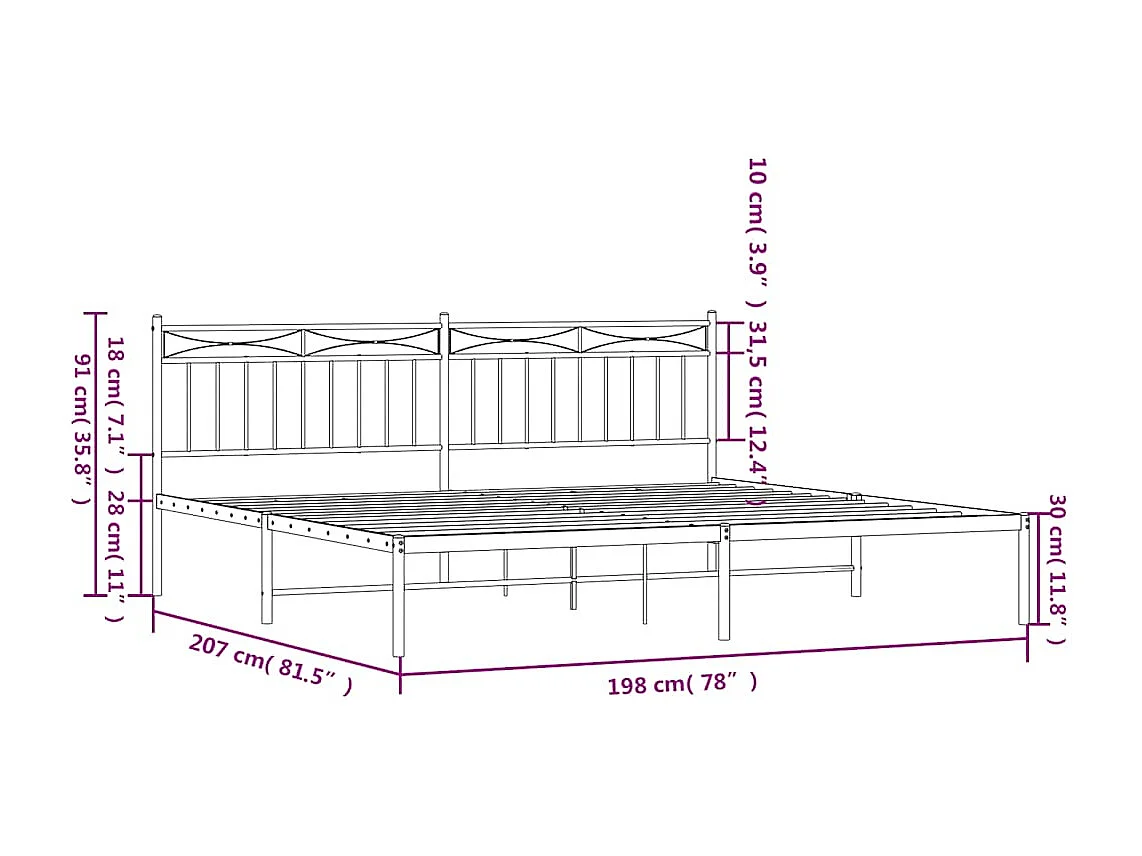 Bedframe met hoofdbord metaal zwart 193x203 cm