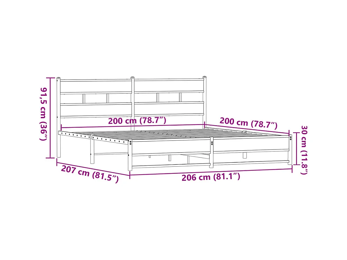Metallbett ohne Matratze Braun Eichen-Optik 200x200 cm