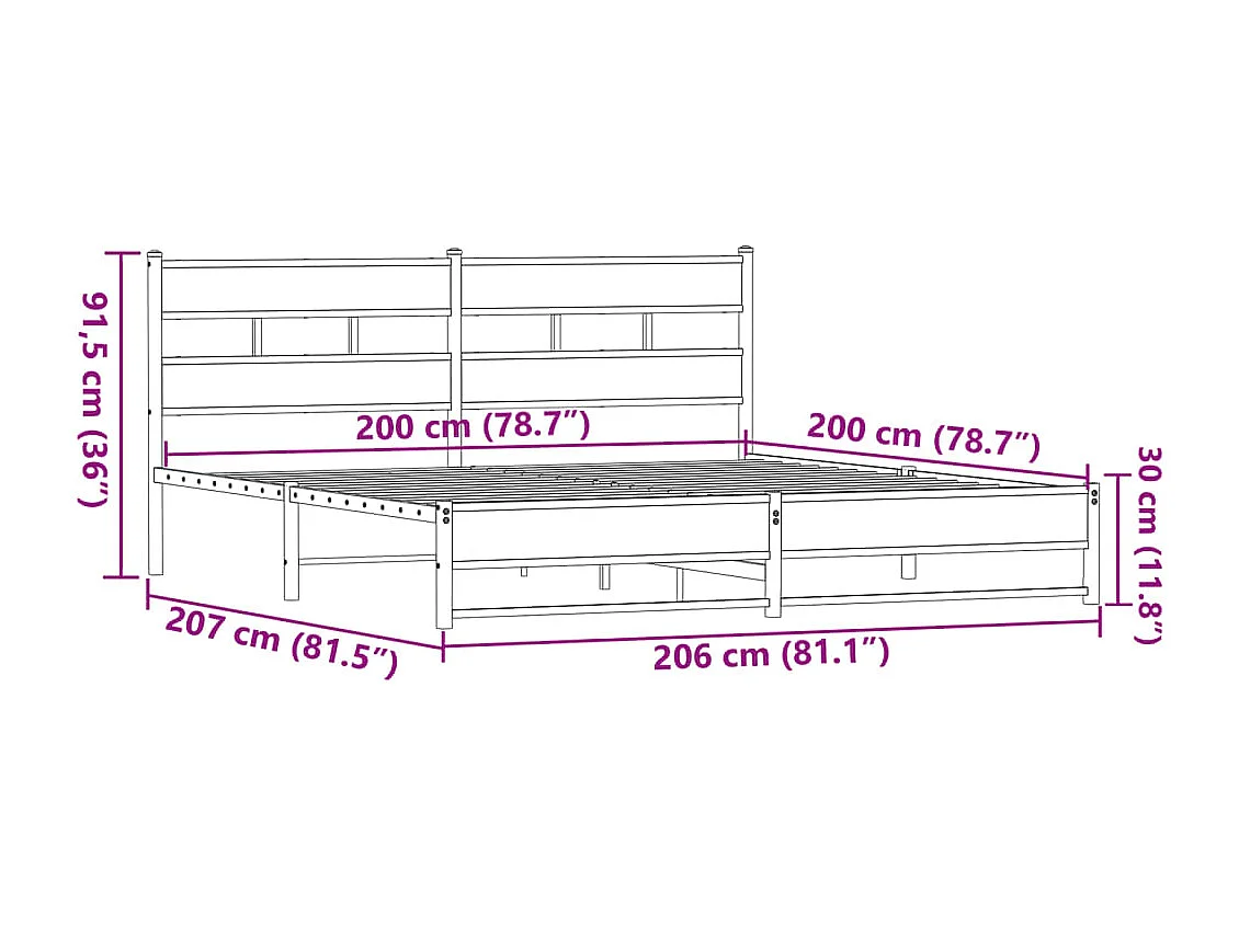 Metallbett ohne Matratze Braun Eichen-Optik 200x200 cm