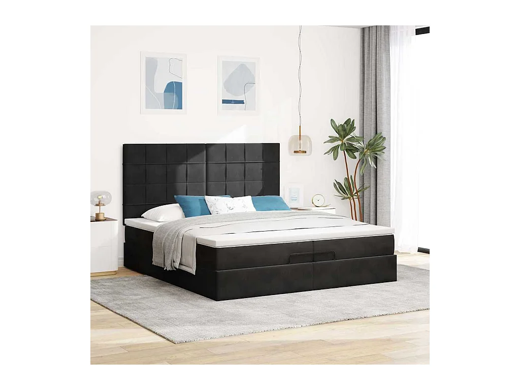 Cadre de lit ottoman avec matelas noir 200x200cm velours
