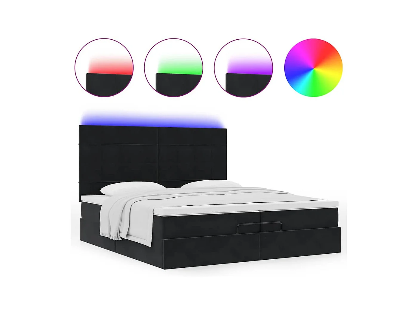 Cadre de lit ottoman avec matelas noir 200x200cm velours