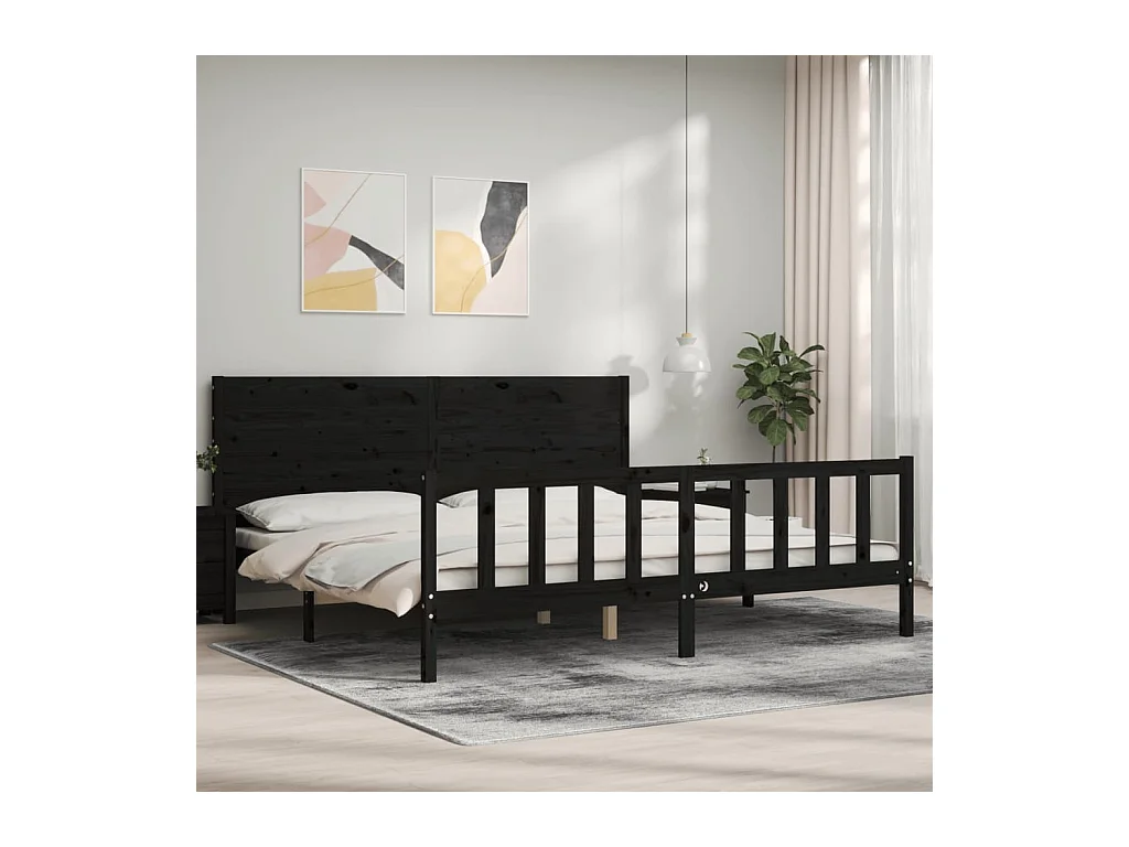 Cadre de lit sans matelas noir 200x200 cm bois massif de pin