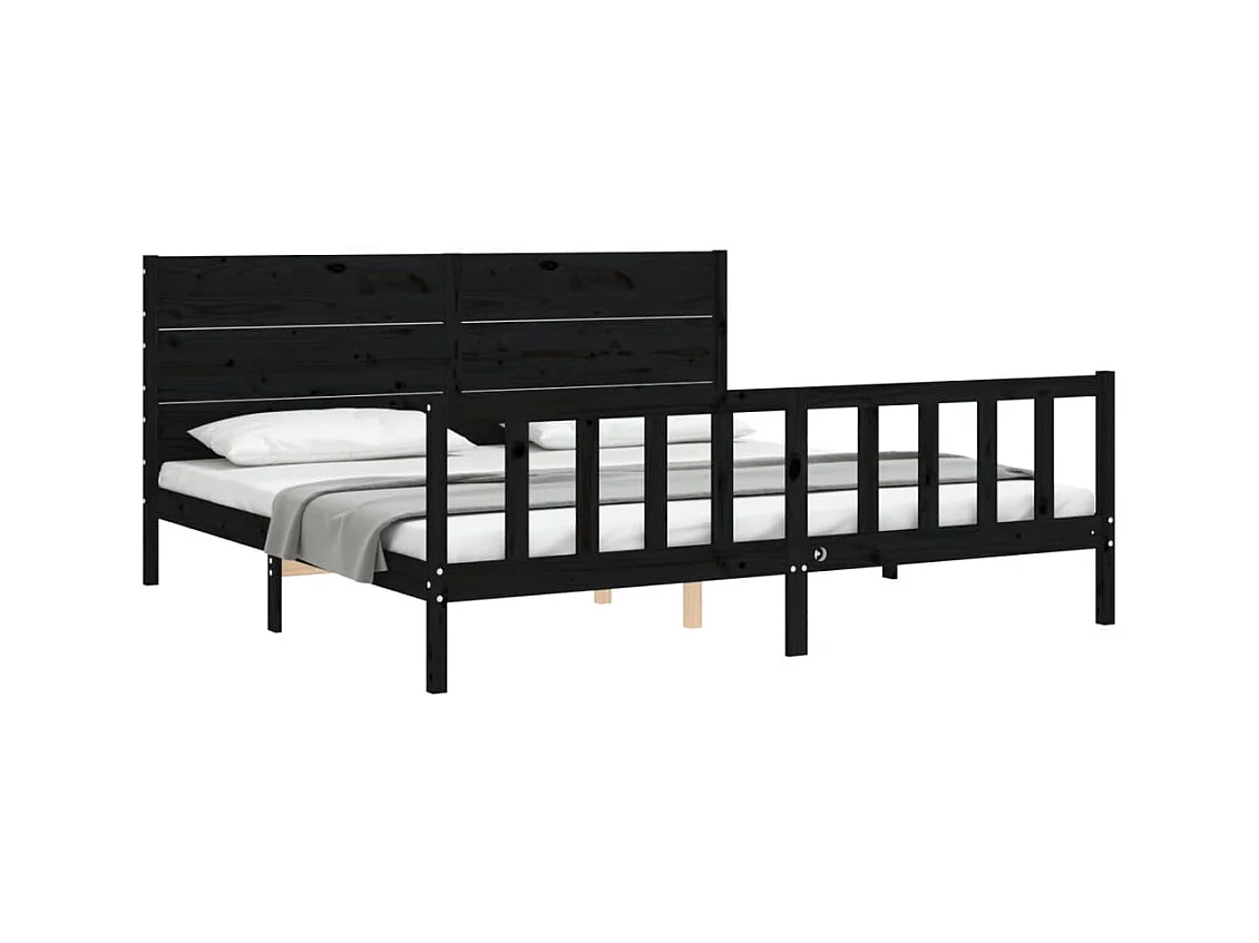Cadre de lit sans matelas noir 200x200 cm bois massif de pin