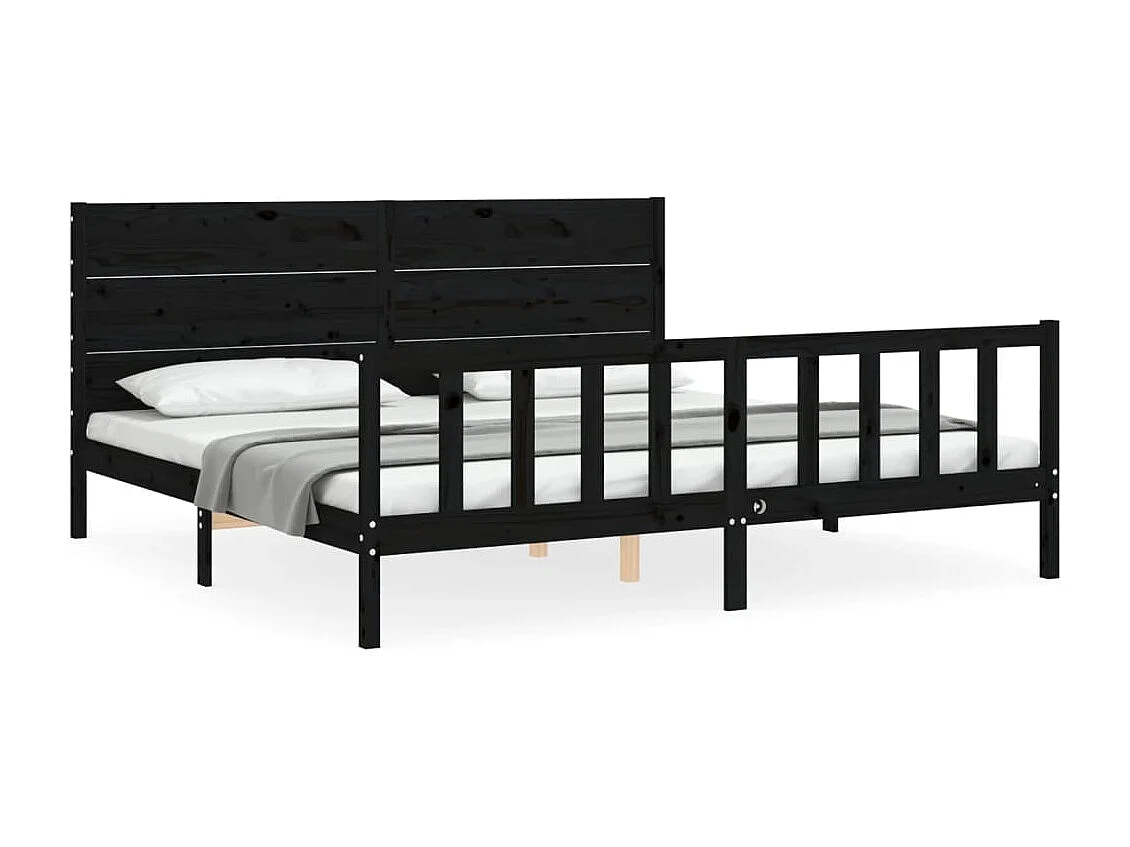 Massivholzbett mit Kopfteil Schwarz 200x200 cm