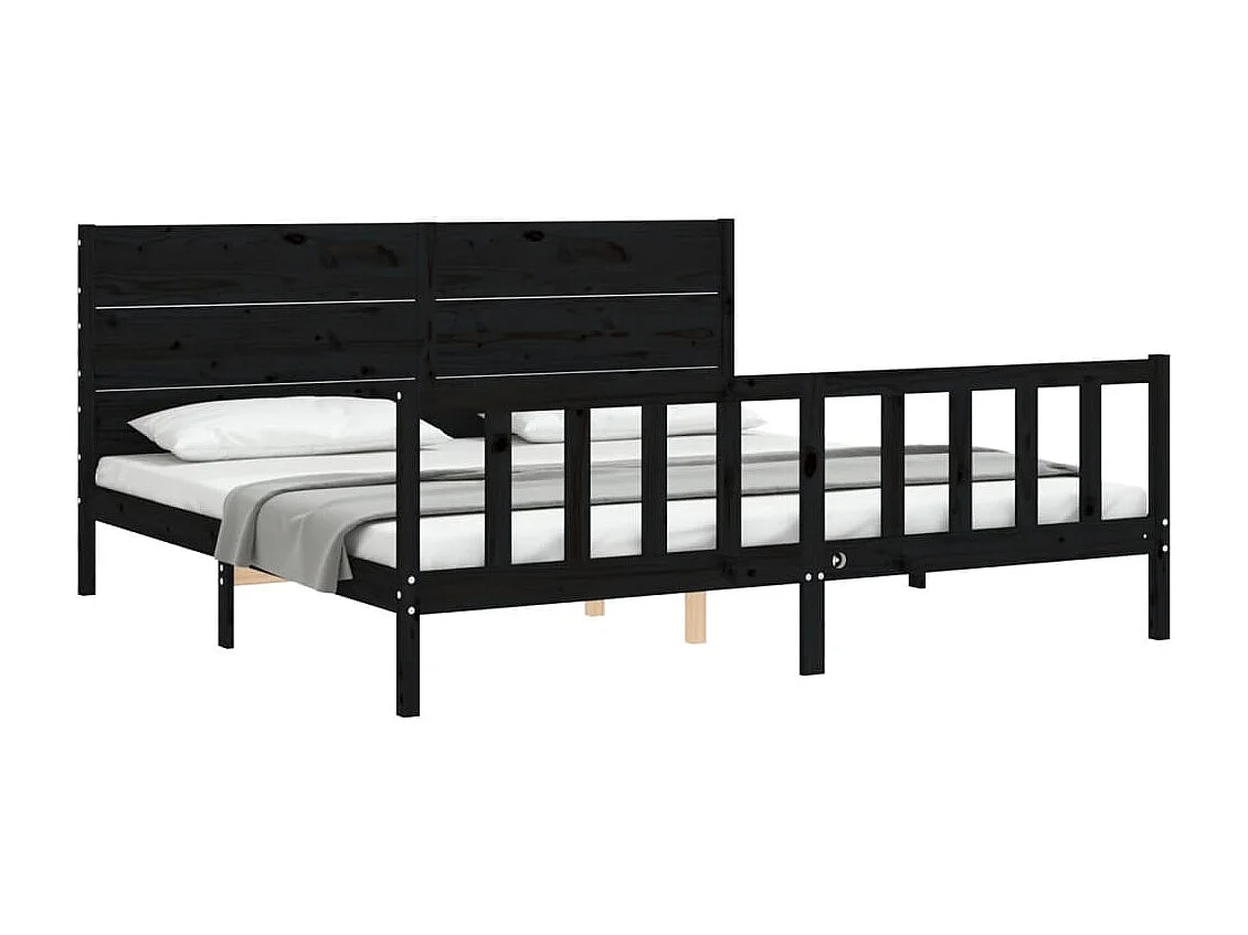 Massivholzbett mit Kopfteil Schwarz 200x200 cm
