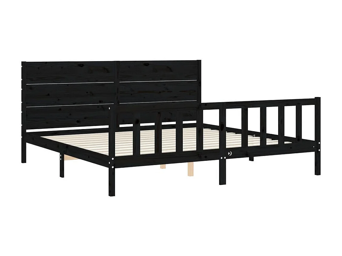 Massivholzbett mit Kopfteil Schwarz 200x200 cm