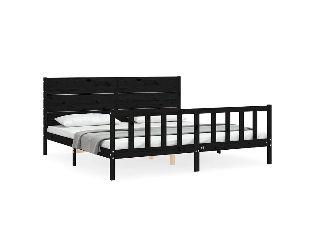 Bedframe met hoofdbord massief hout zwart 200x200 cm