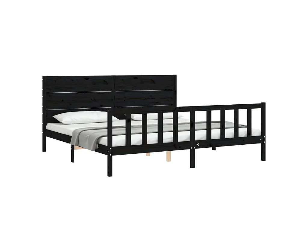 Bedframe met hoofdbord massief hout zwart 200x200 cm