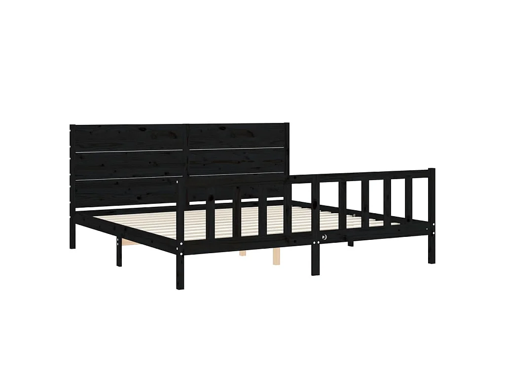 Bedframe met hoofdbord massief hout zwart 200x200 cm