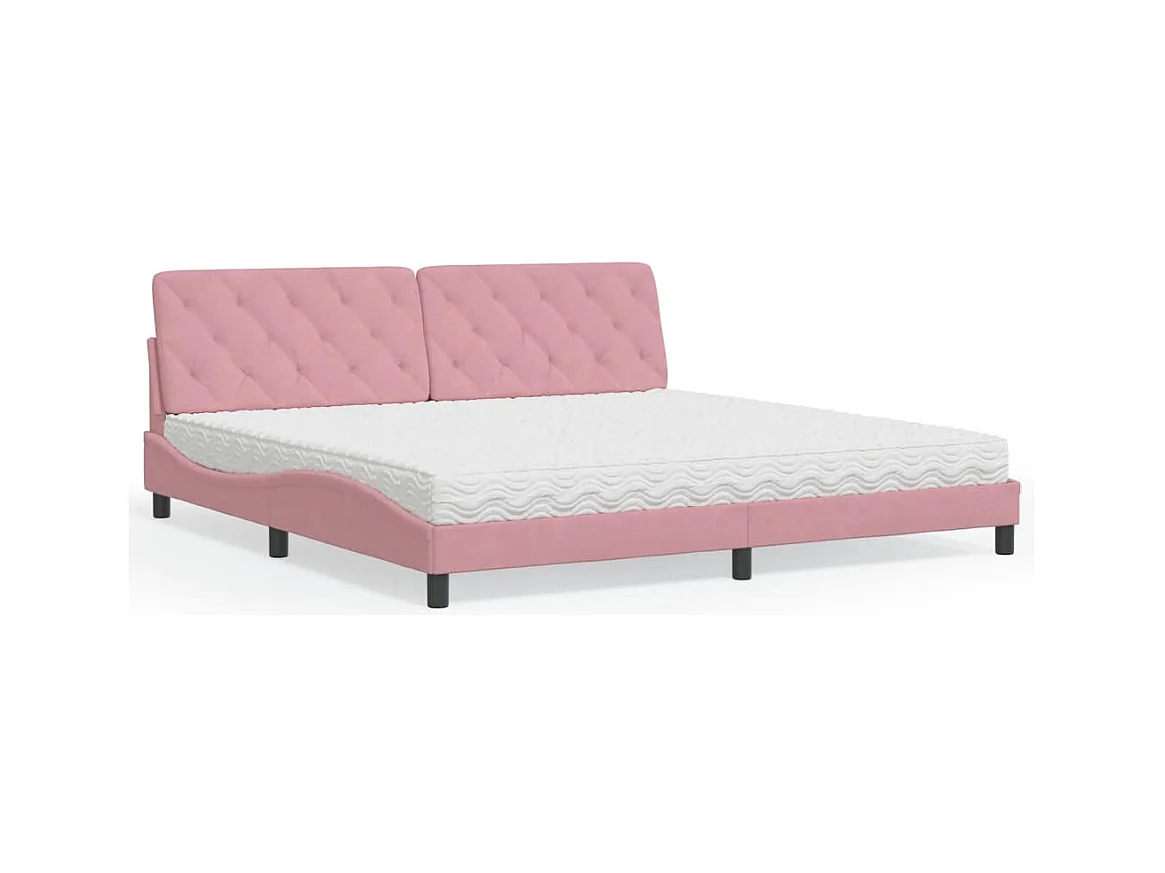 Cama com colchão 200x200 cm veludo rosa