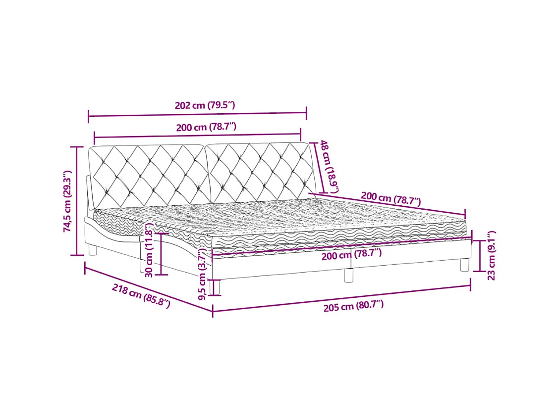 Cama com colchão 200x200 cm veludo rosa