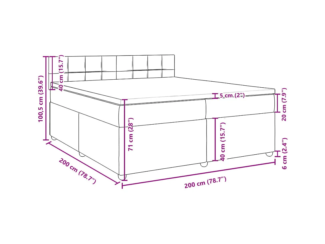 Sommier à lattes de lit avec matelas Gris foncé 200x200cm Tissu