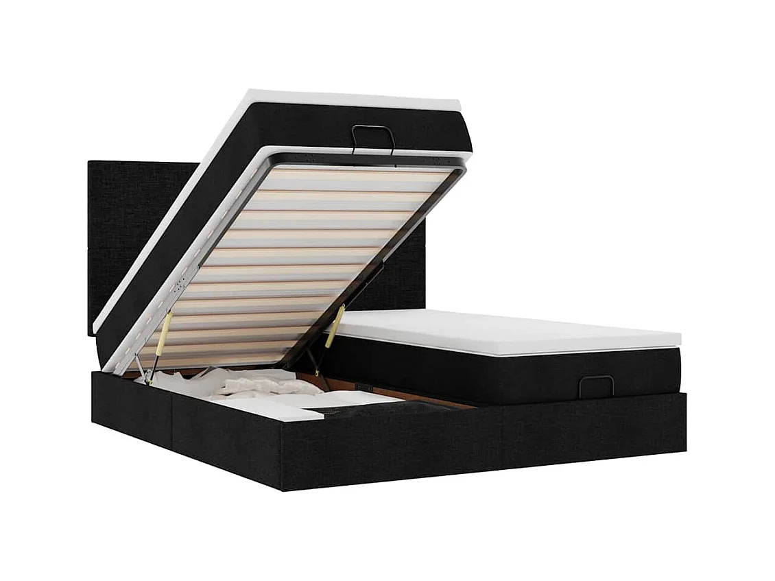 Cadre de lit ottoman avec matelas noir 200x200cm tissu