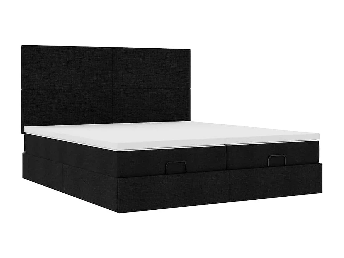 Cadre de lit ottoman avec matelas noir 200x200cm tissu
