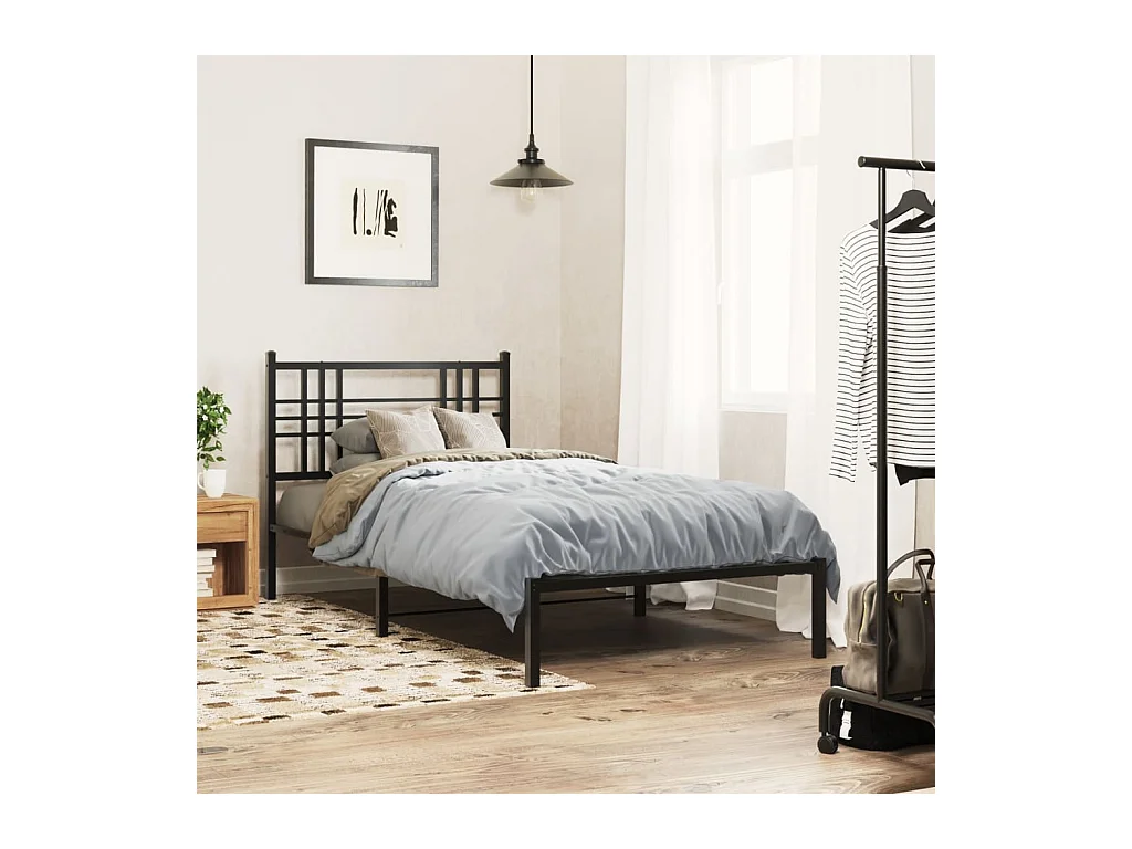 Cadre de lit métal sans matelas avec tête de lit noir 107x203cm