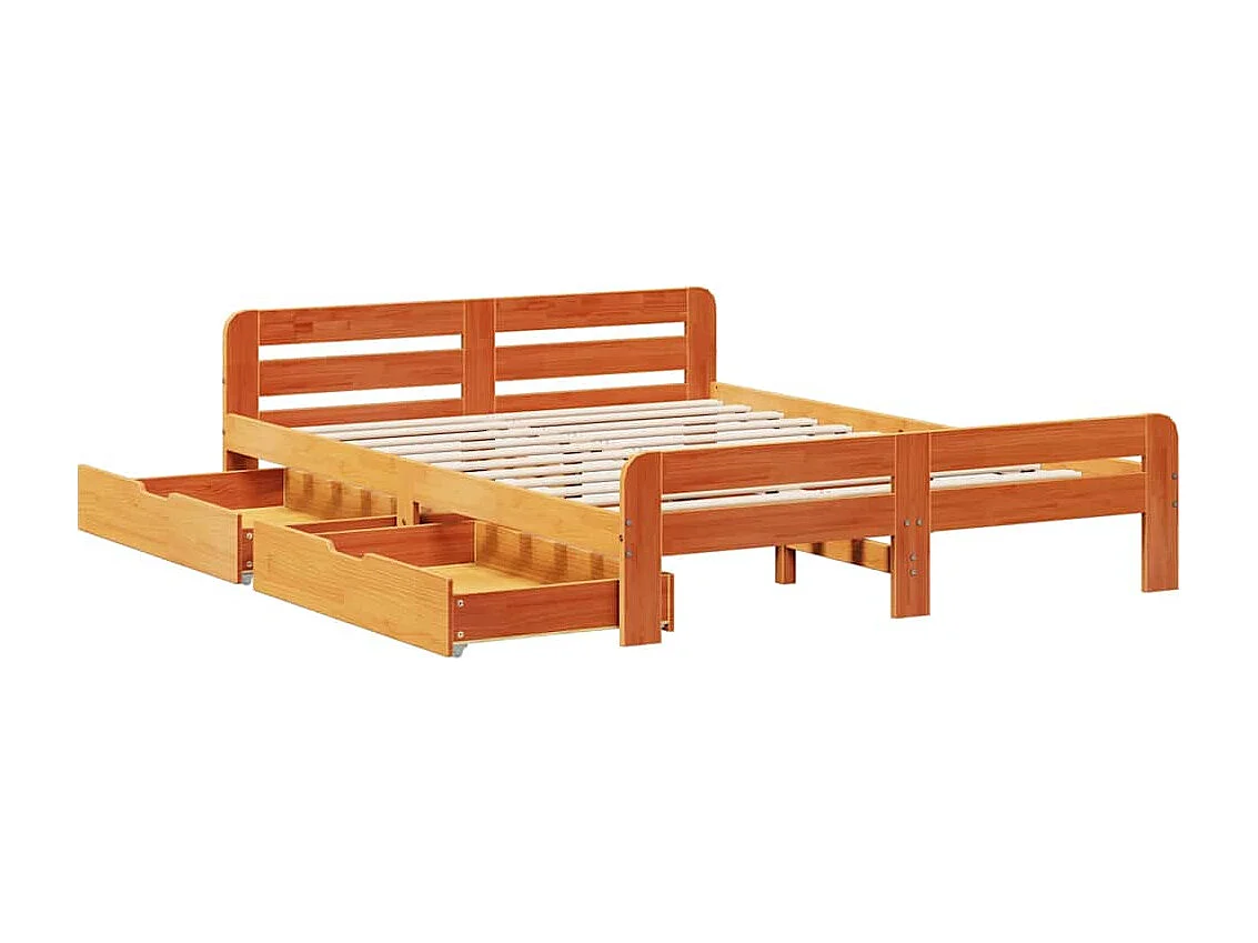 Cama sem colchão 150x200 cm madeira pinho maciça castanho-mel