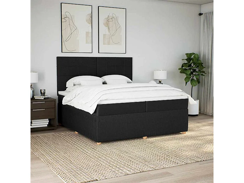 Cama box spring con colchón tela negro 200x200 cm
