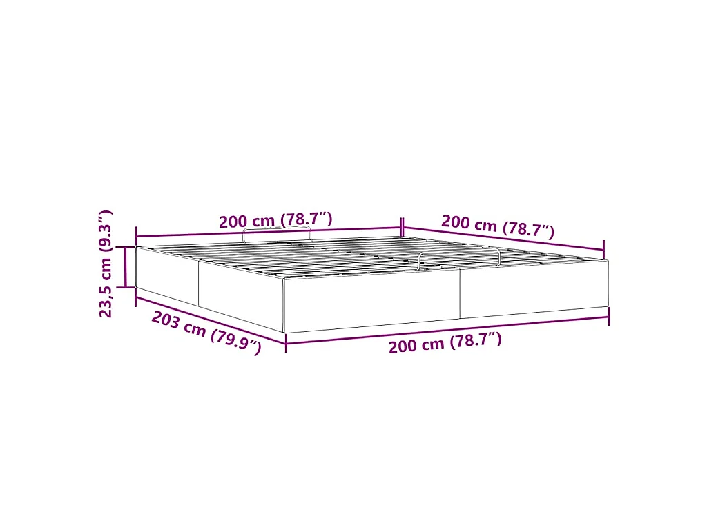 Ottoman-Bett ohne Matratze Schwarz 200x200 cm Stoff