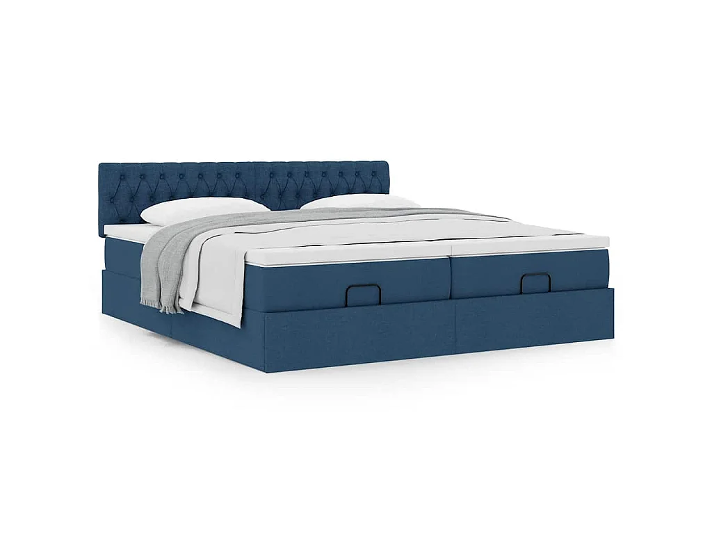 Struttura Letto Pouf con Materassi Blu 200x200 cm in Tessuto
