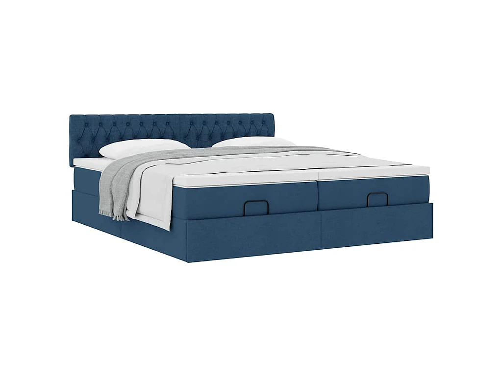 Struttura Letto Pouf con Materassi Blu 200x200 cm in Tessuto