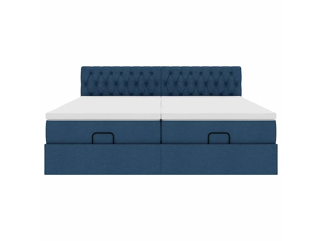 Struttura Letto Pouf con Materassi Blu 200x200 cm in Tessuto
