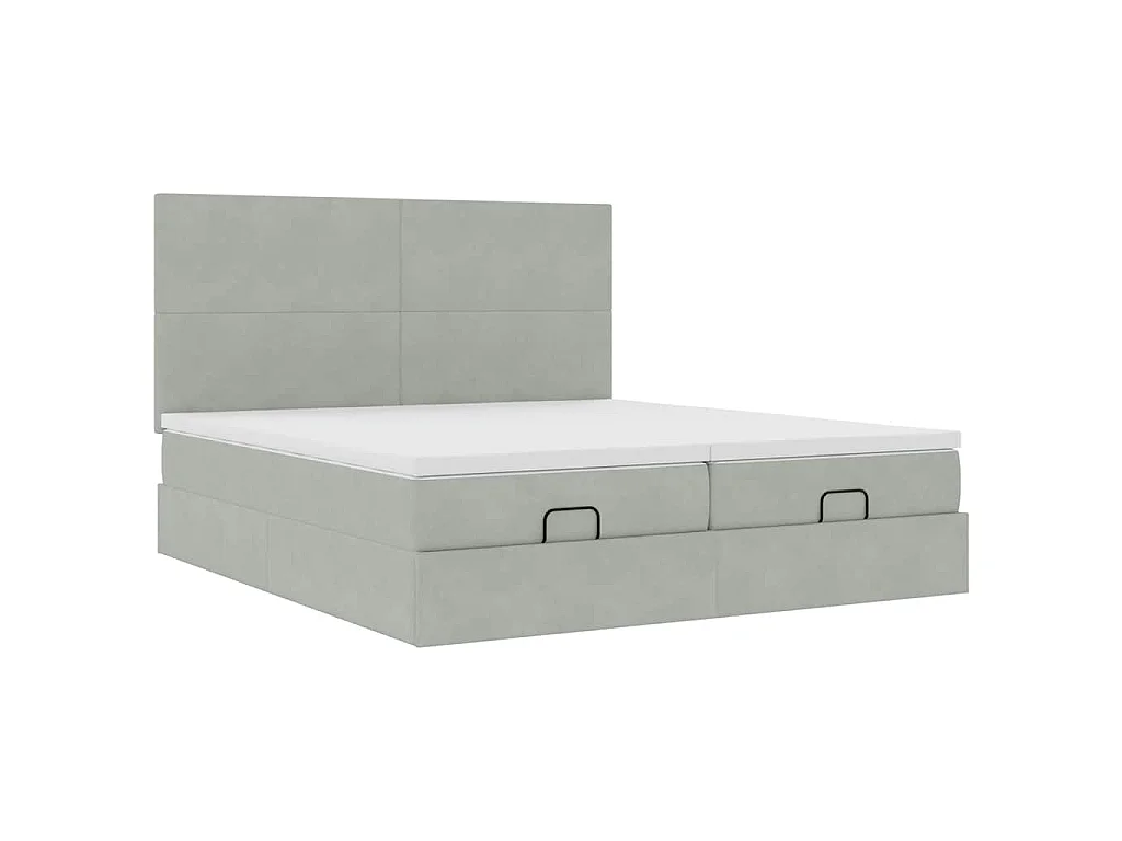 Cadre de lit ottoman avec matelas gris clair 200x200 cm velours