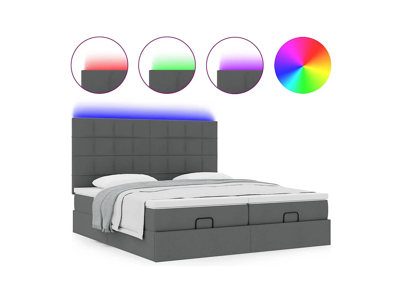 Cadre de lit ottoman avec matelas gris foncé 200x200cm tissu