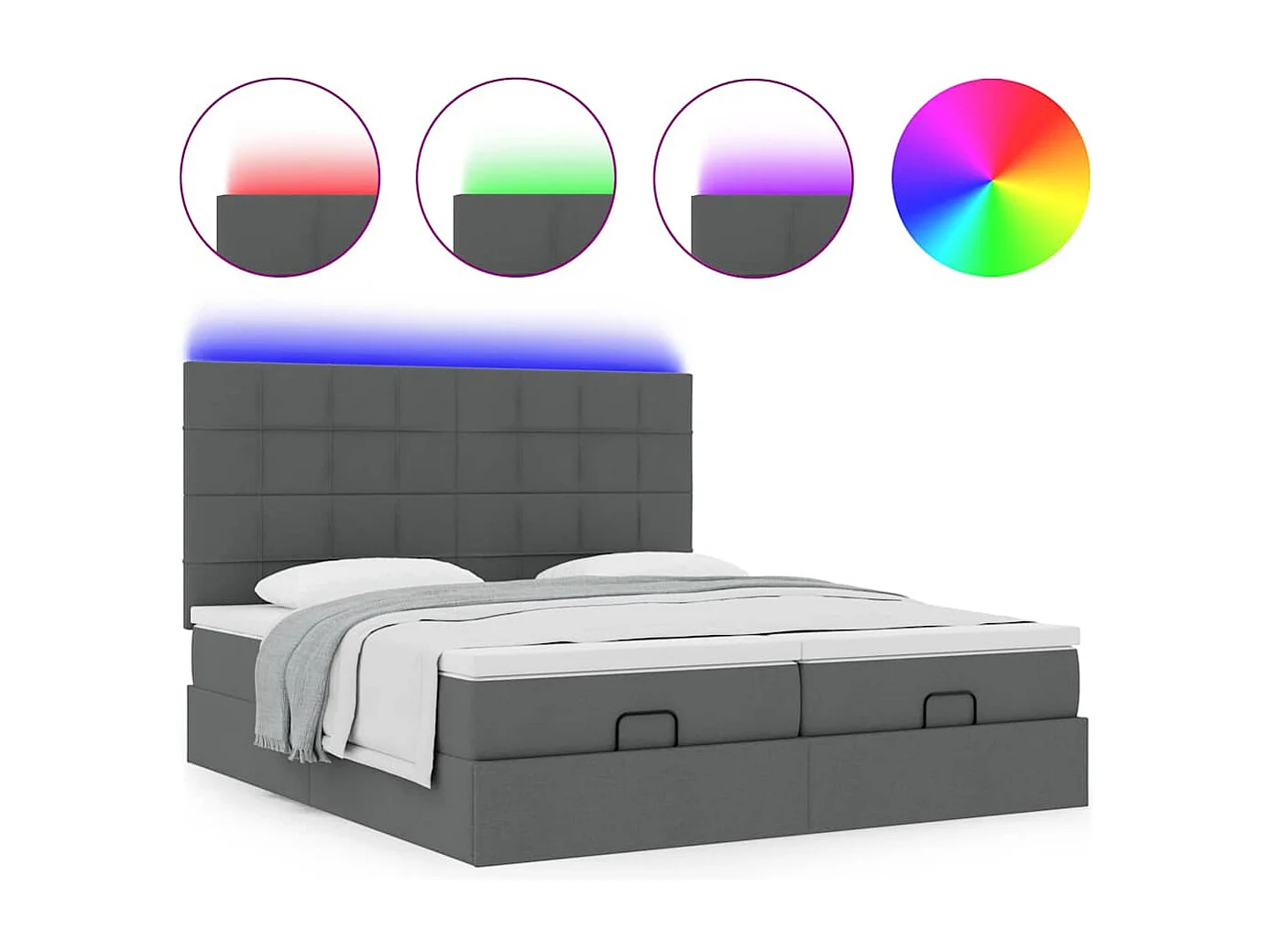 Cadre de lit ottoman avec matelas gris foncé 200x200cm tissu