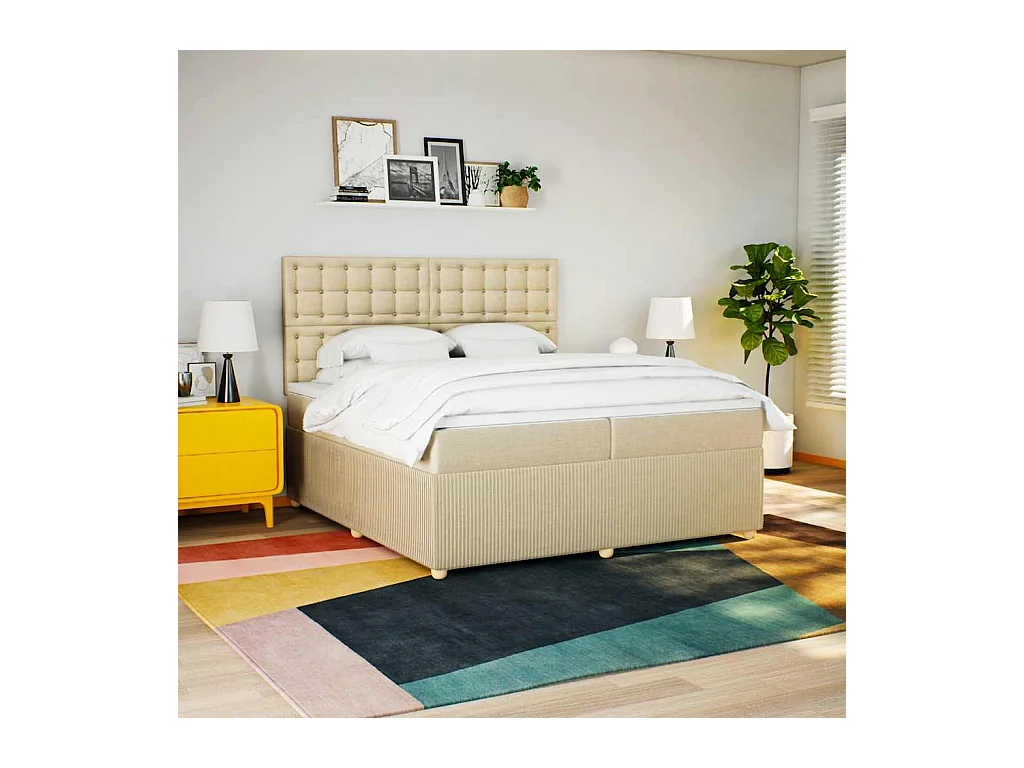 Sommier à lattes de lit avec matelas Crème 200x200 cm Tissu