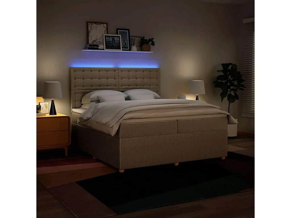 Boxspring met matras stof crèmekleurig 200x200 cm