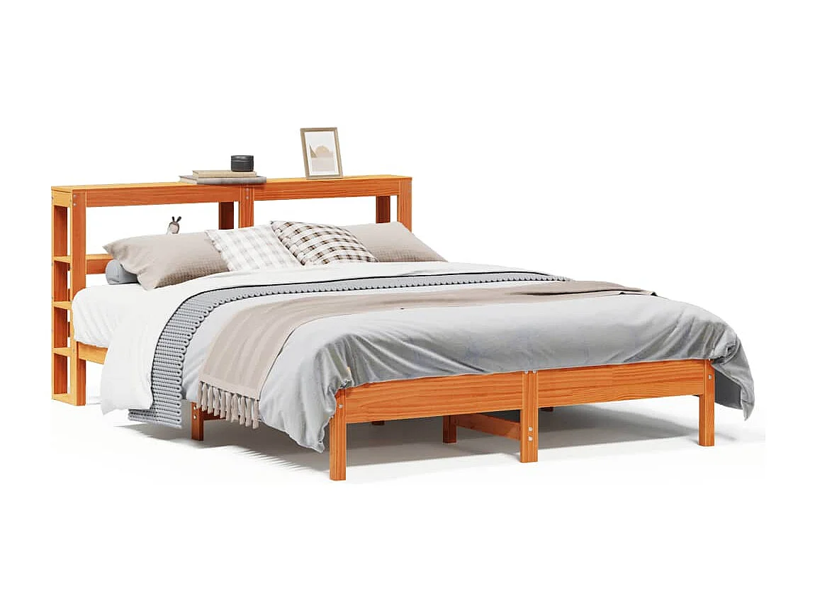 Cama sem colchão 150x200 cm madeira pinho maciça castanho-mel