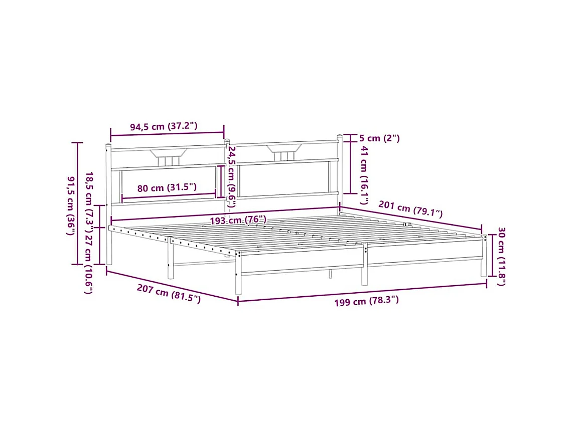 Bettgestell ohne Matratze Sonoma-Eiche 193x203 cm Holzwerkstoff