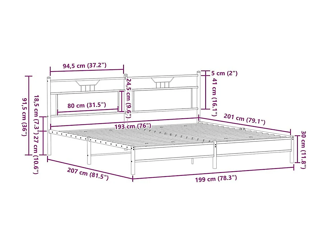Bedframe zonder matras 193x201cm spaanplaat sonoma eikenkleurig