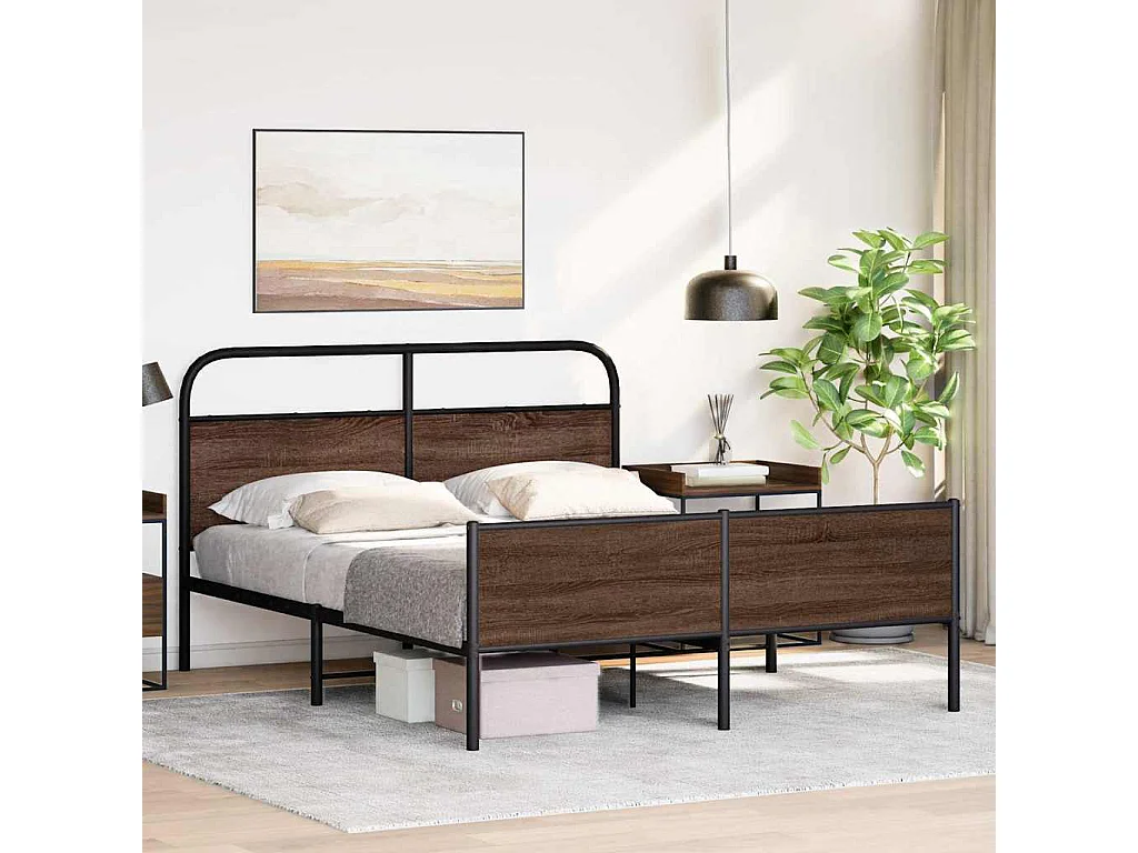 Metallbett ohne Matratze Braun Eichen-Optik 150x200 cm