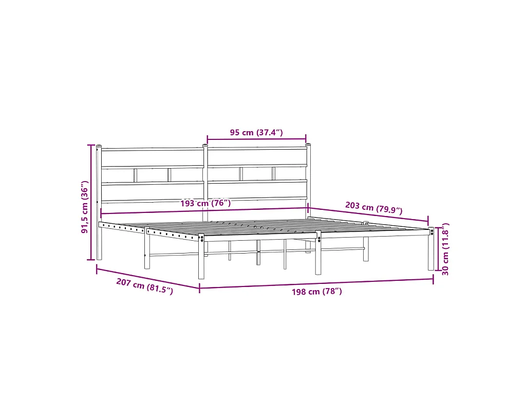 Estructura de cama sin colchón metal roble ahumado 193x203 cm