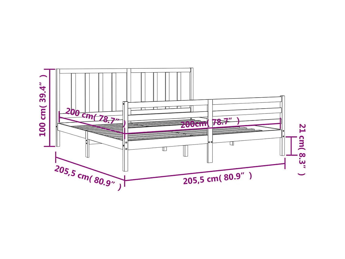 Cadre de lit sans matelas blanc 200x200 cm bois massif de pin