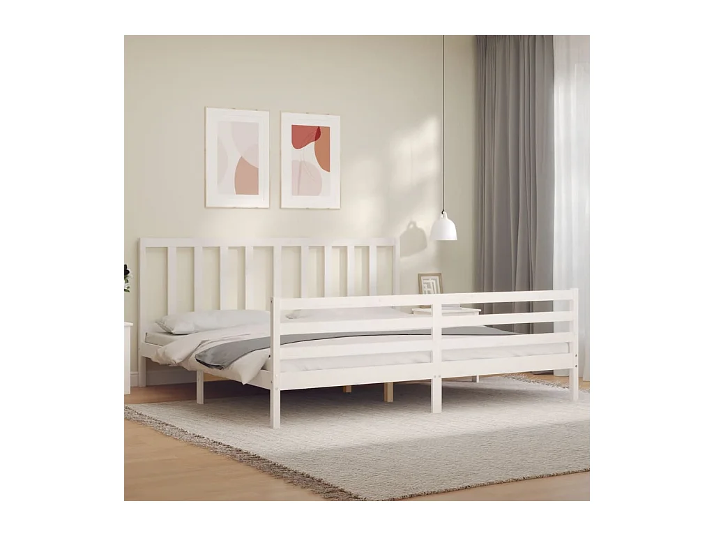 Cadre de lit sans matelas blanc 200x200 cm bois massif de pin
